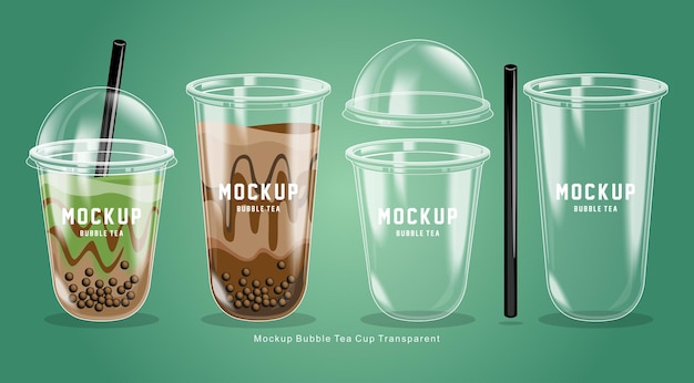 Vector bubble milk tea cup transparent mockup