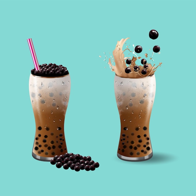 거품 우유 차 진주 우유 차 다양한 종류의 Boba Yummy 음료