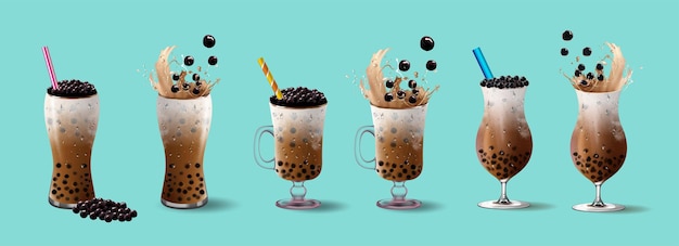 거품 우유 차 진주 우유 차 다양한 종류의 Boba Yummy 음료