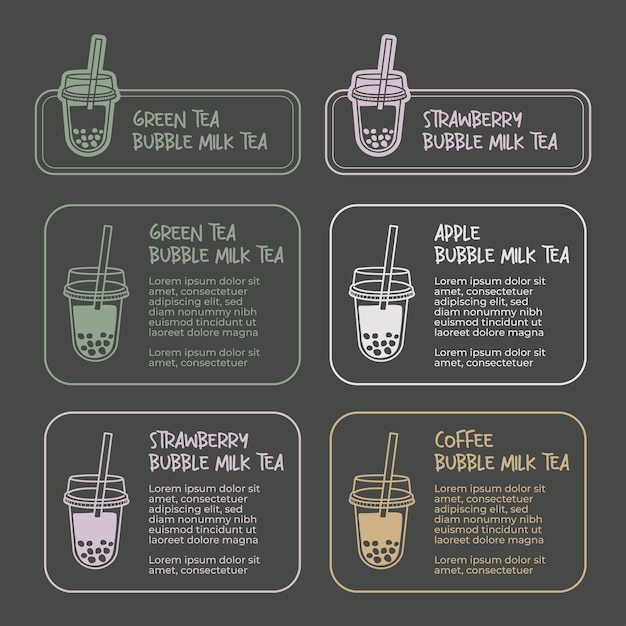 Bubble milk tea vector tag menu template Bubble milk tea sticker detail Menu for cafe or restaurant