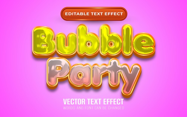 Effetto testo bubble party con stile dorato