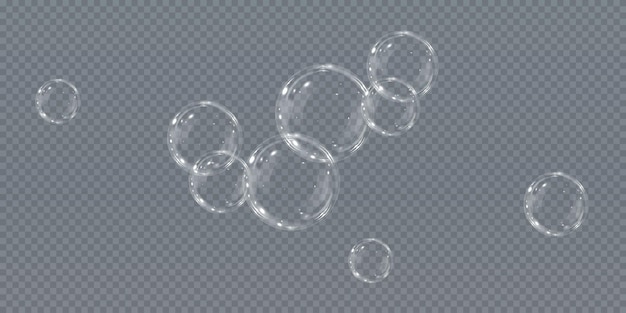 ベクトル バブルpng。リアルなシャボン玉のセット。泡は透明な背景にあります。ベクトル f