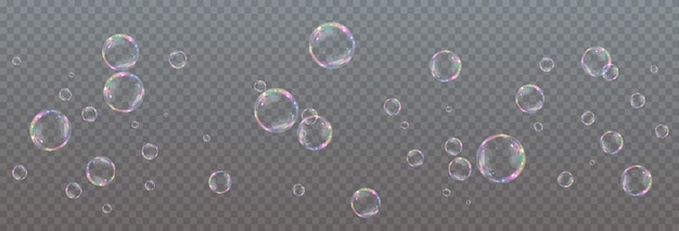 Bubble PNG. Set of realistic soap bubbles. Bubbles are located on a transparent background. Vector f