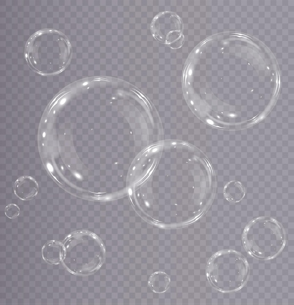 Bubble PNG. Set of realistic soap bubbles. Bubbles are located on a transparent background. Vector f