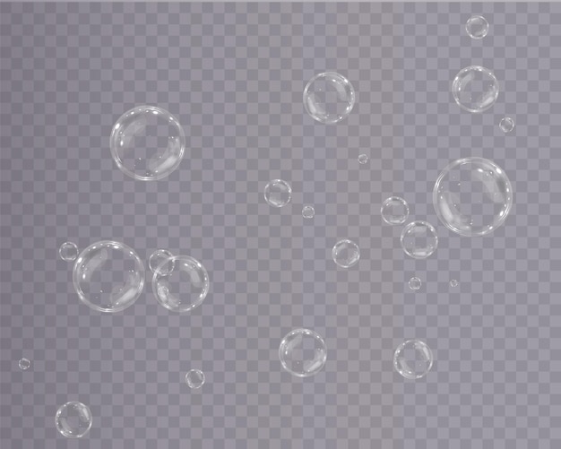 バブルPNG。リアルなシャボン玉のセット。泡は透明な背景にあります。ベクトル f