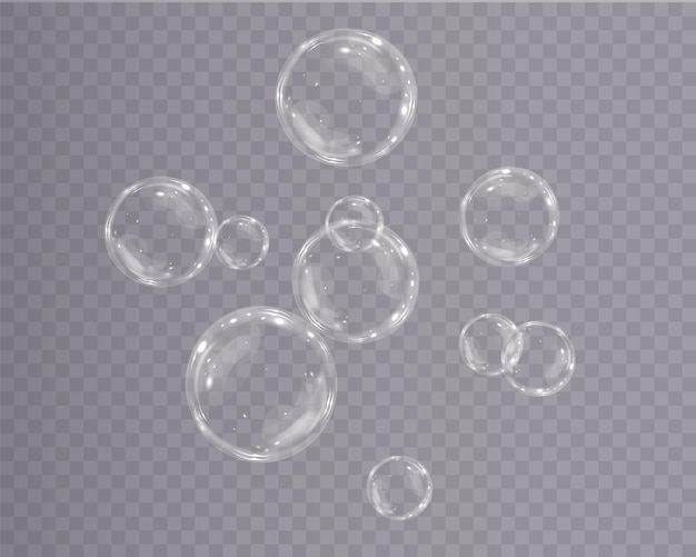 Bubble PNG. Set of realistic soap bubbles. Bubbles are located on a transparent background. Vector f