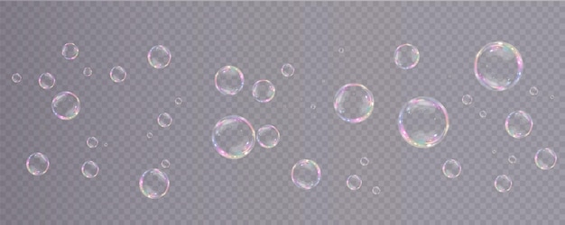 Bubble PNG. Set of realistic soap bubbles. Bubbles are located on a transparent background.