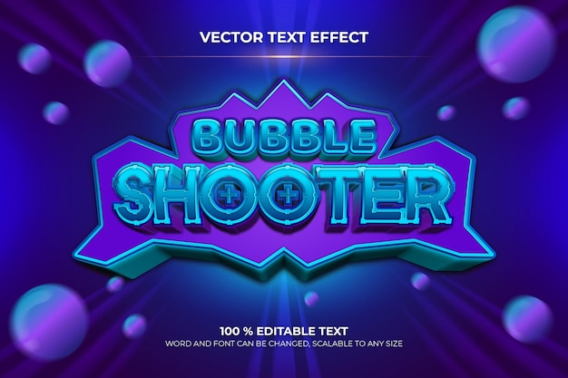 Bubble shooter editable 3d text effect with blue and purple backround style