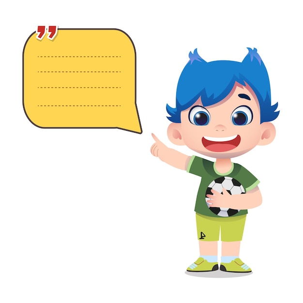 Bubble speech template with kid holding ball