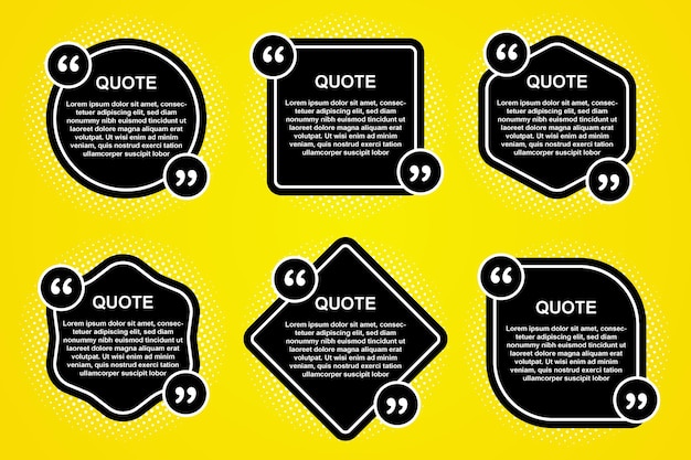 Bubble speech zwart geel set premium quote box frame vector collectie