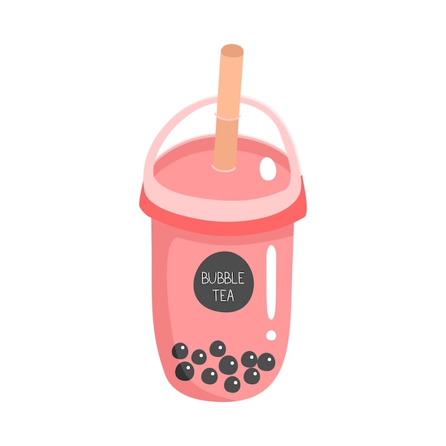 Bubble tea cup cute cartoon illustration.