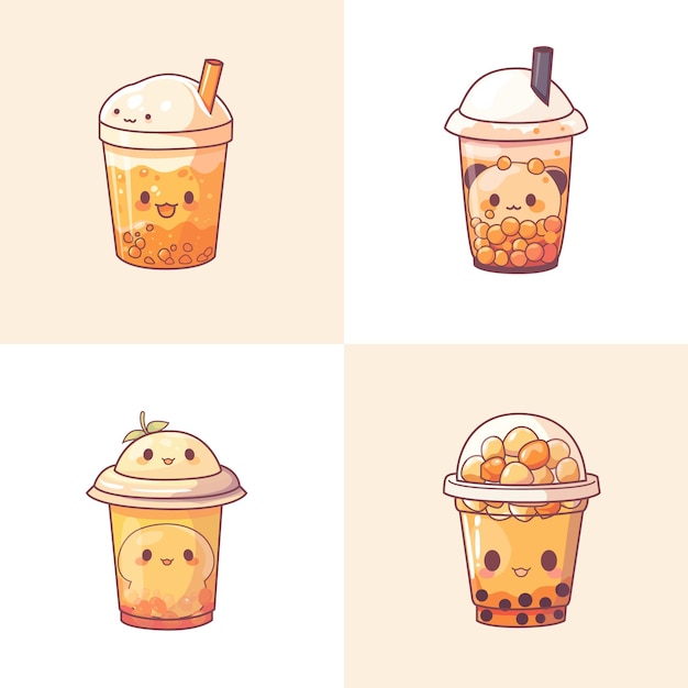 Bubble tea cup design collectie pearl milk tea taiwan milk teayummy dranken koffies en frisdranken met doodle stijl set