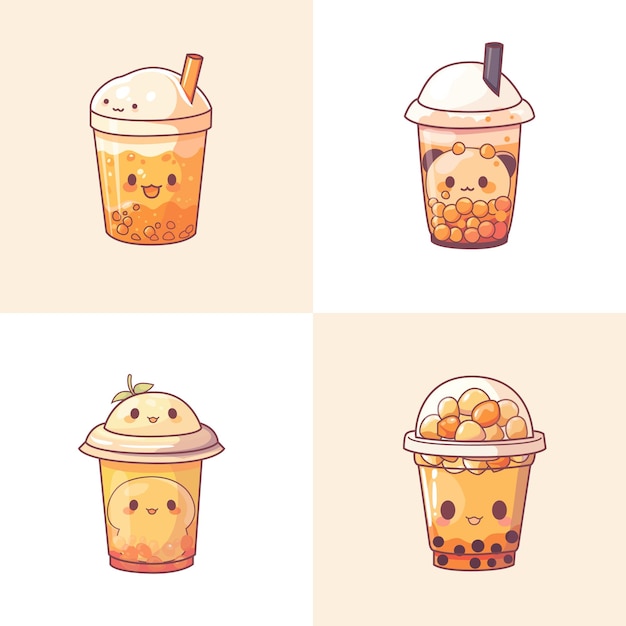 Коллекция дизайна чашек для чайных пузырьков чай с жемчужным молоком чай с тайваньским молоком yummy напитки кофе и безалкогольные напитки с набором в стиле doodle