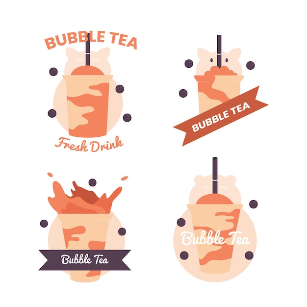 Vector bubble tea logo collection