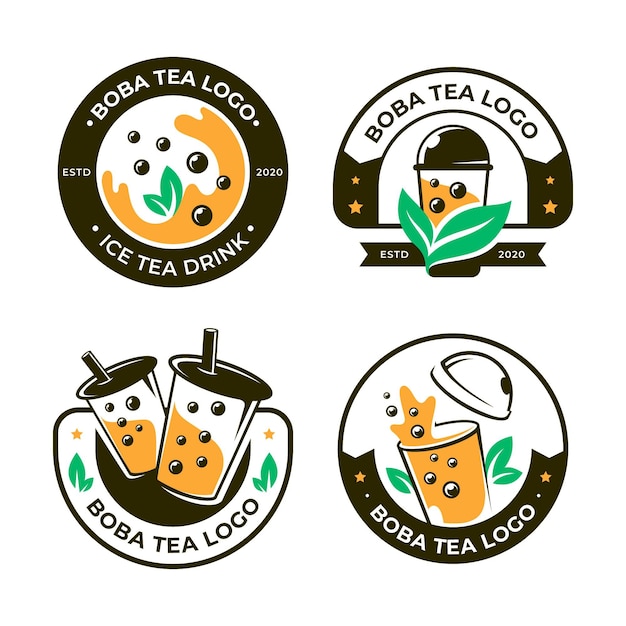 Vector bubble tea logo collection