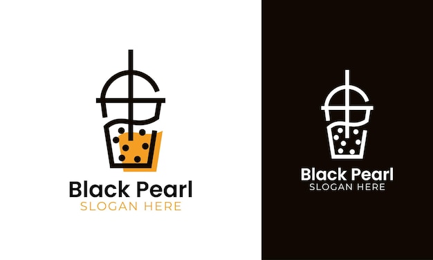 Bubble tea logo with black pearl icon