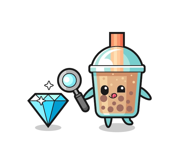 Bubble tea-mascotte controleert de echtheid van een diamant