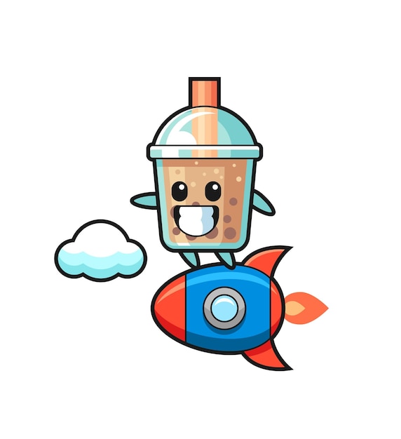 Bubble tea mascotte karakter rijden op een raket schattig stijl ontwerp voor t-shirt sticker logo element