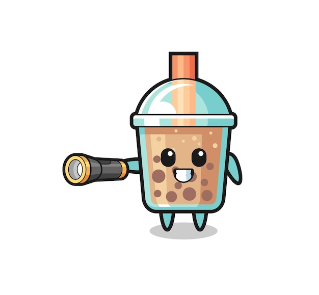 Bubble tea-mascotte met zaklamp schattig ontwerp