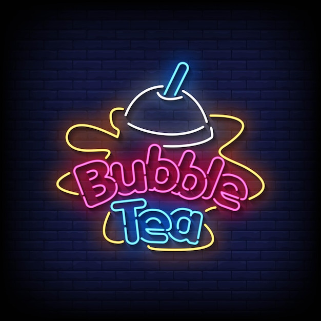 Bubble Tea Neon Teken Op Bakstenen Muur Achtergrond Vector