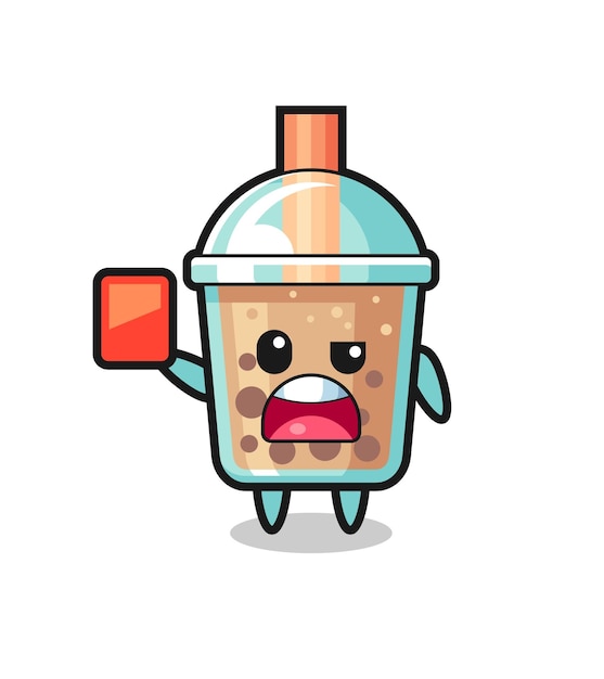 Bubble tea schattige mascotte als scheidsrechter die een rode kaart geeft