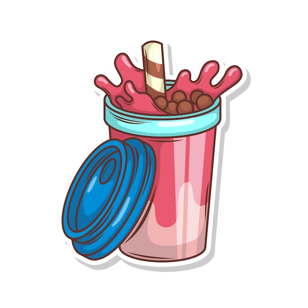 Bubble tea vector sticker cartoon hand draw illustration art