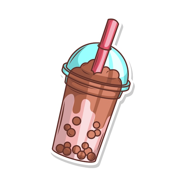 Bubble tea vector sticker cartoon hand draw illustration art