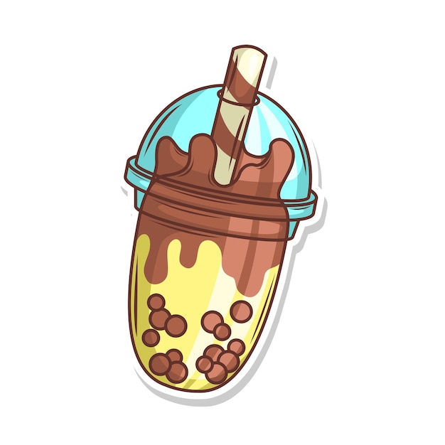 Bubble tea vector sticker cartoon hand draw illustration art