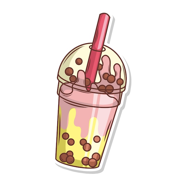 Bubble tea vector sticker cartoon hand tekenen illustratie kunst