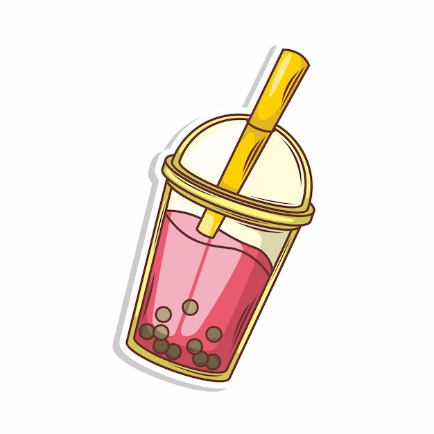 Bubble tea vector sticker cartoon hand tekenen illustratie kunst