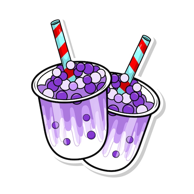 Vector bubble tea vector sticker cartoon hand tekenen illustratie kunst