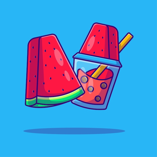 Vector bubble tea and watermeloncartoon