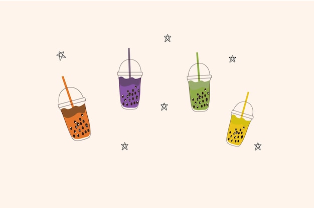 Vector bubble tea with colours