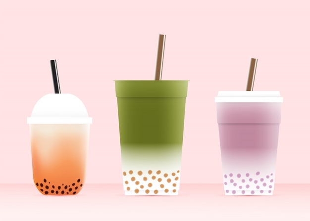 Vector bubble tea with various glasses in pastel color scheme vector illustration