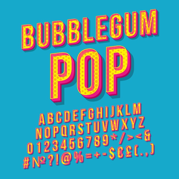 Vector bubblegum pop vintage 3d vector lettering