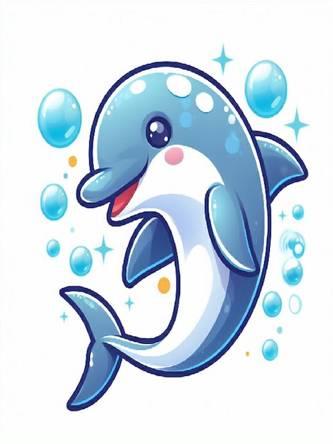 Bubbles the Playful Dolphin 2 vector white back ground