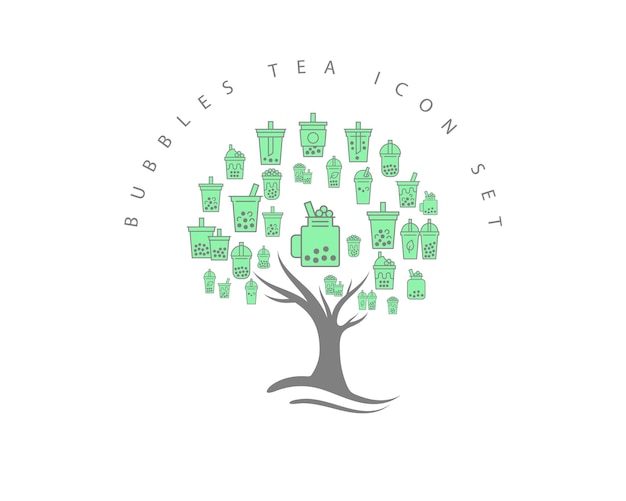 Bubbles tea icon set design Premium Vector