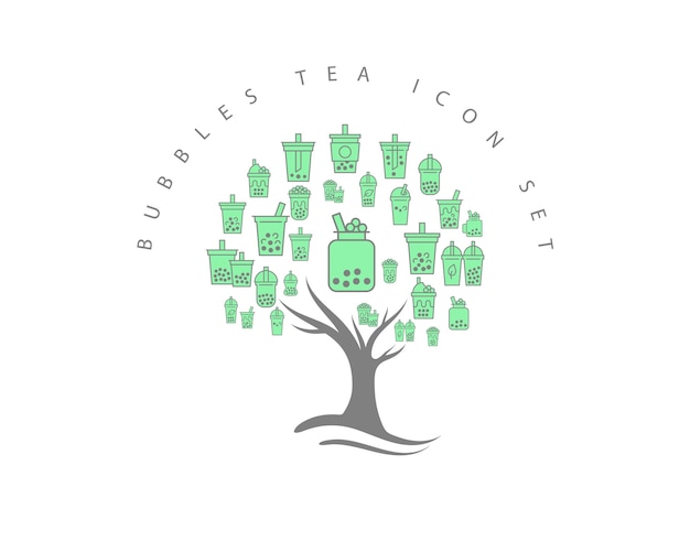 Bubbles tea icon set design Premium Vector