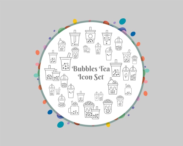 Bubbles tea icon set design Premium Vector