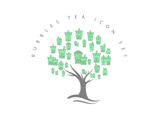 Bubbles tea icon set design Premium Vector