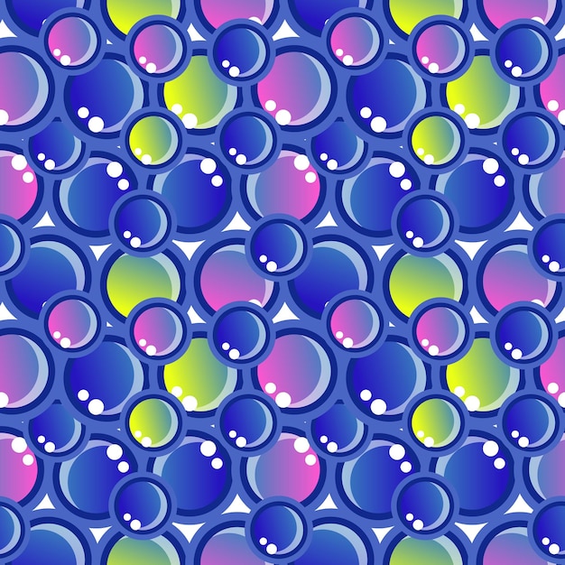 Vector bubbles vector seamless pattern with flat line icons blue texture fizzy water background