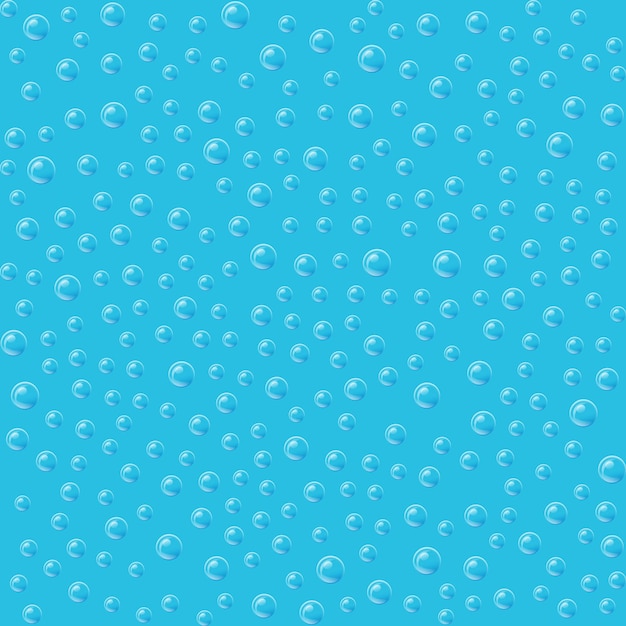 Bubbles in water. Vector seamless pattern with air bubbles on blue background. Fizzy water, soda