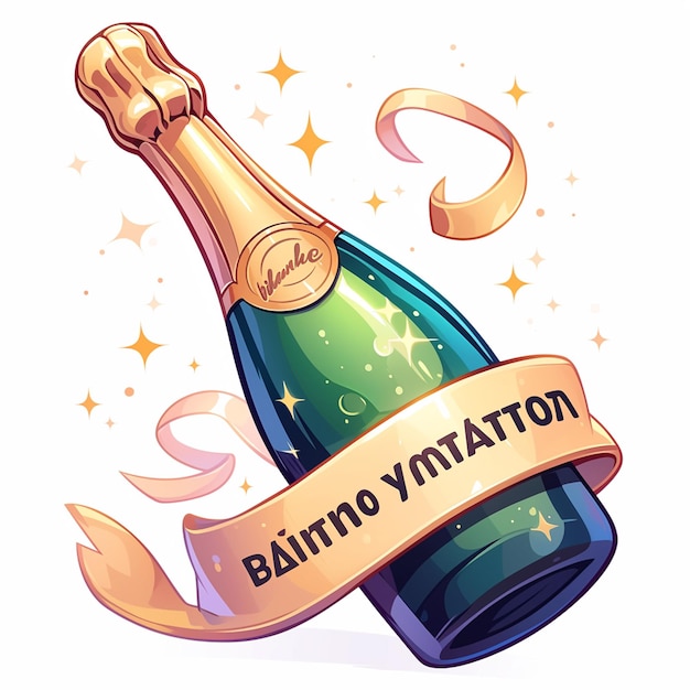 Vector bubbly champagne bottle with cork celebration cartoon illustration