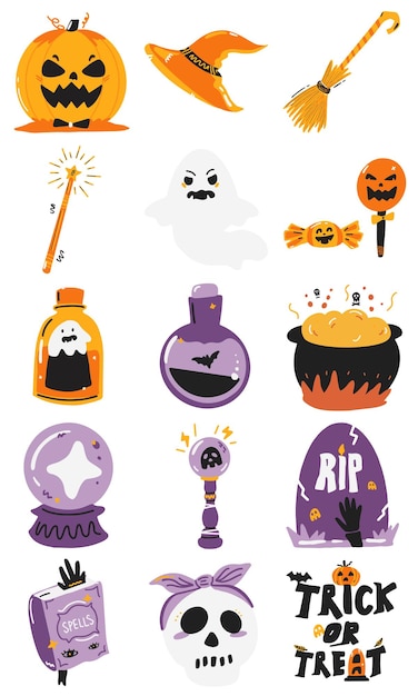 Bubbly handgetekende halloween illustratieset