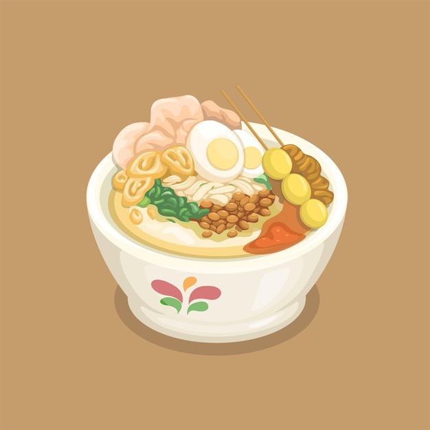 Bubur ayam aka kippenpap van Indonesische straatvoedsel cartoon illustratie vector