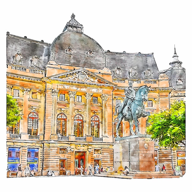 Bucharest romania watercolor hand drawn illustration isolated on white background