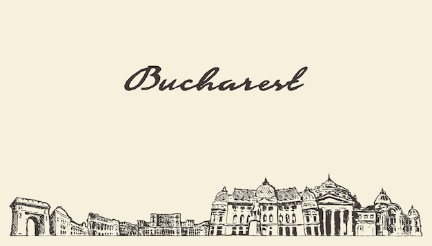 Bucharest skyline, romania, hand drawn vector illustration, sketch