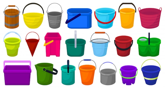 Vector bucket cartoon set icon. illustration plastic bucketful on white background.