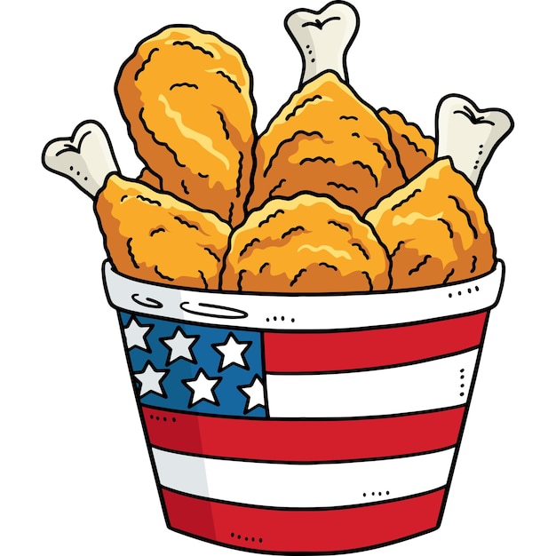 Vector bucket of fried chicken cartoon colored clipart