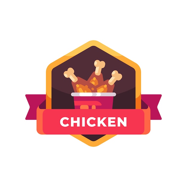 Vector bucket of fried chicken legs. fast food label